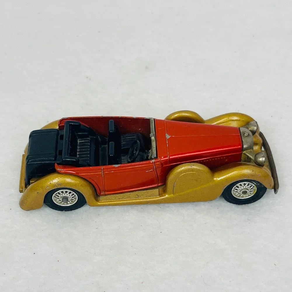 Vintage Diecast Model Car 1930s Style Convertible Red and Gold 3.25 Inch